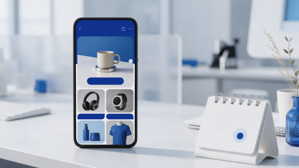 Celular mostrando un anuncio que abre un catálogo de productos dentro de la app